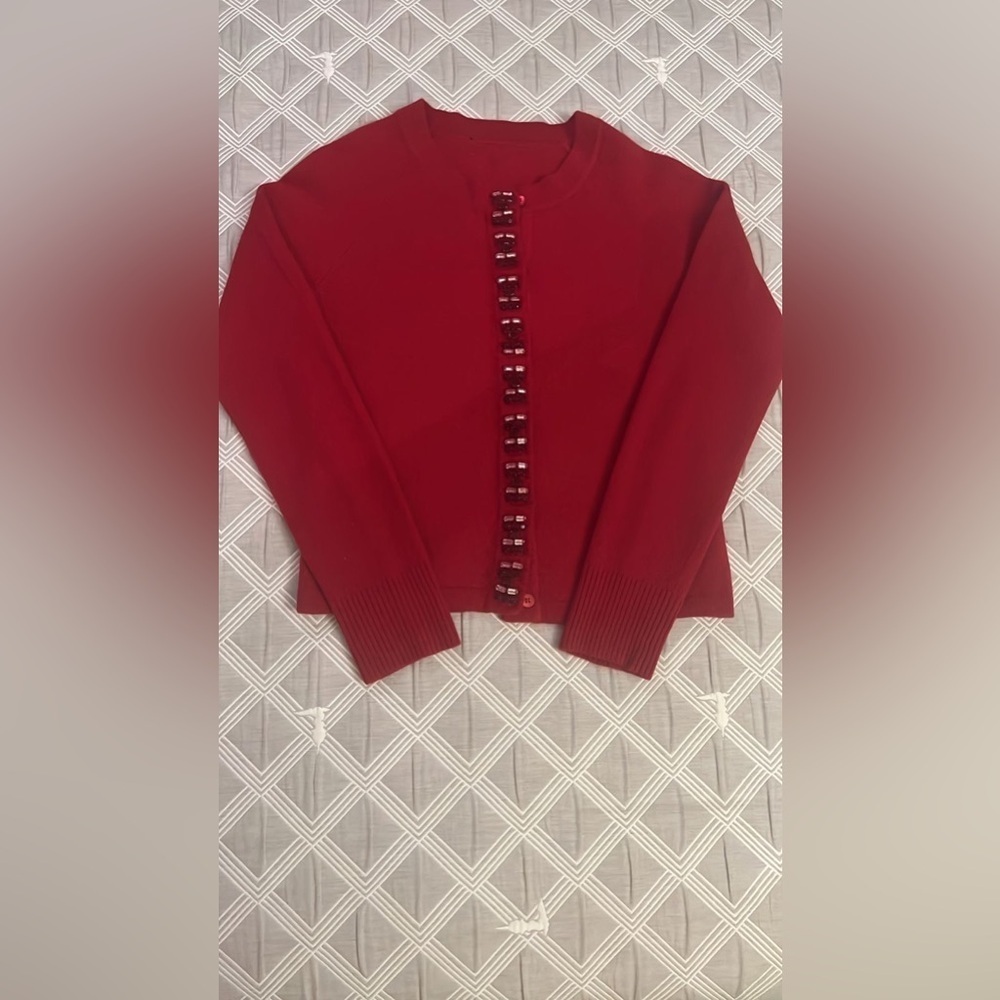 Cozy Red Cardigan button details holiday ready Christmas winter